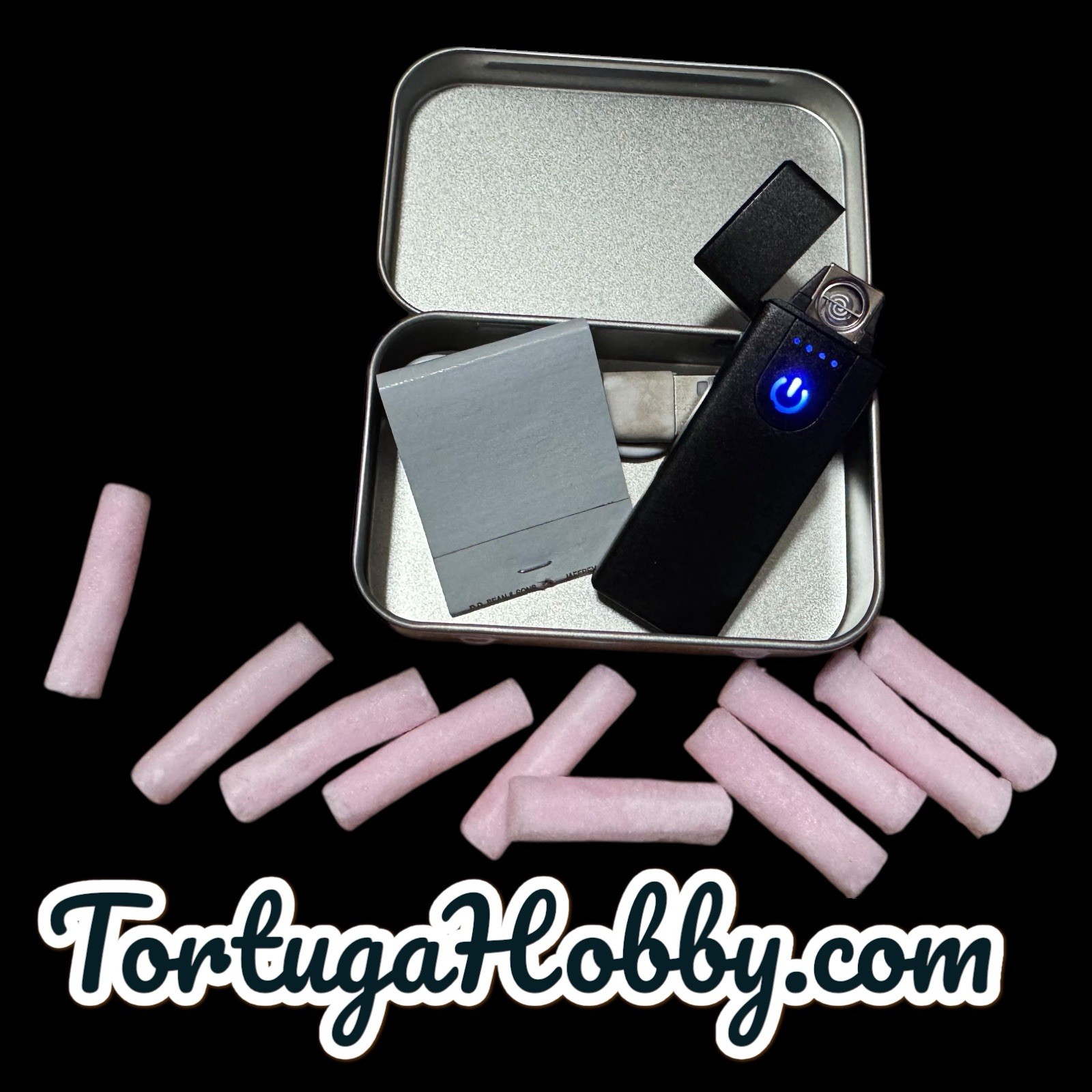 Fire Starting Kit – Includes Fire Plugs, Tin, Matches And USB Windless Lighter.