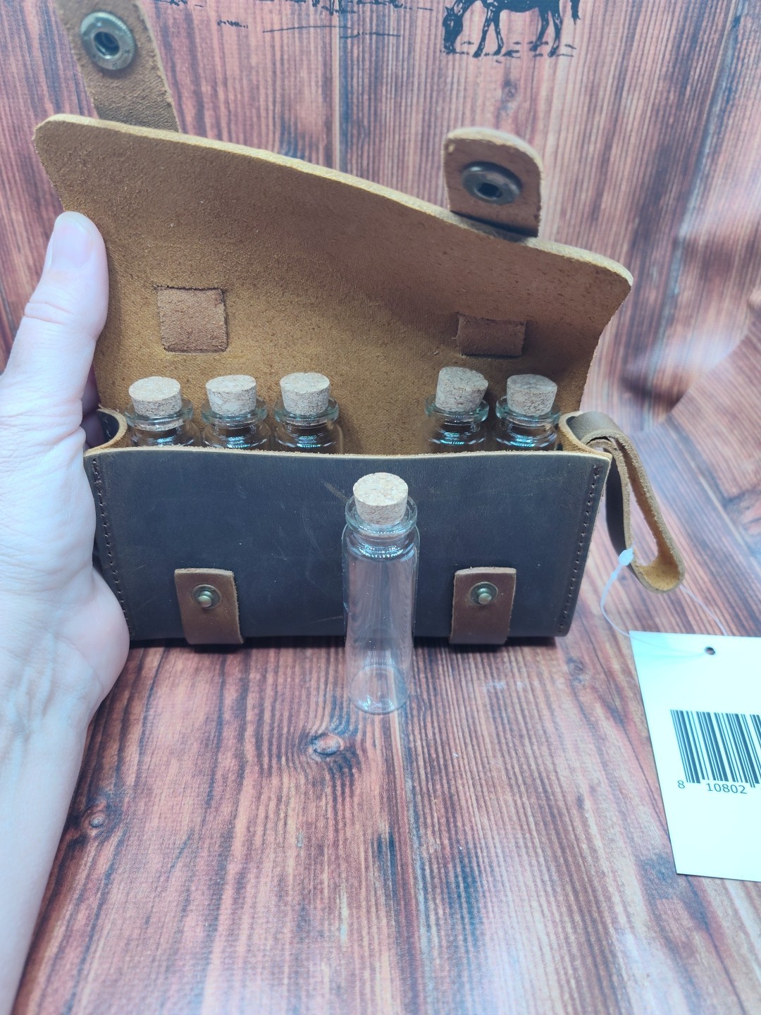 NIP Ruck And River Leather Spice Pack W/ Corked Glass Vials Snap Close/Belt Loop
