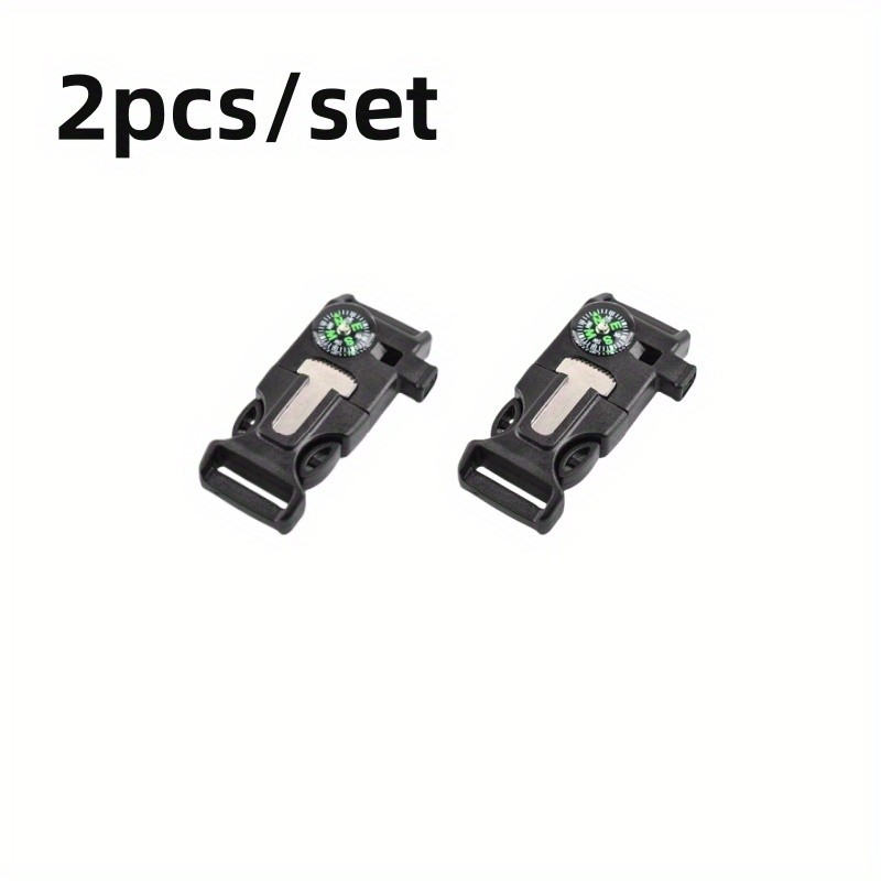 4pcs Outdoor Survival Buckle with Compass Whistle Fire Starter Black Backpack