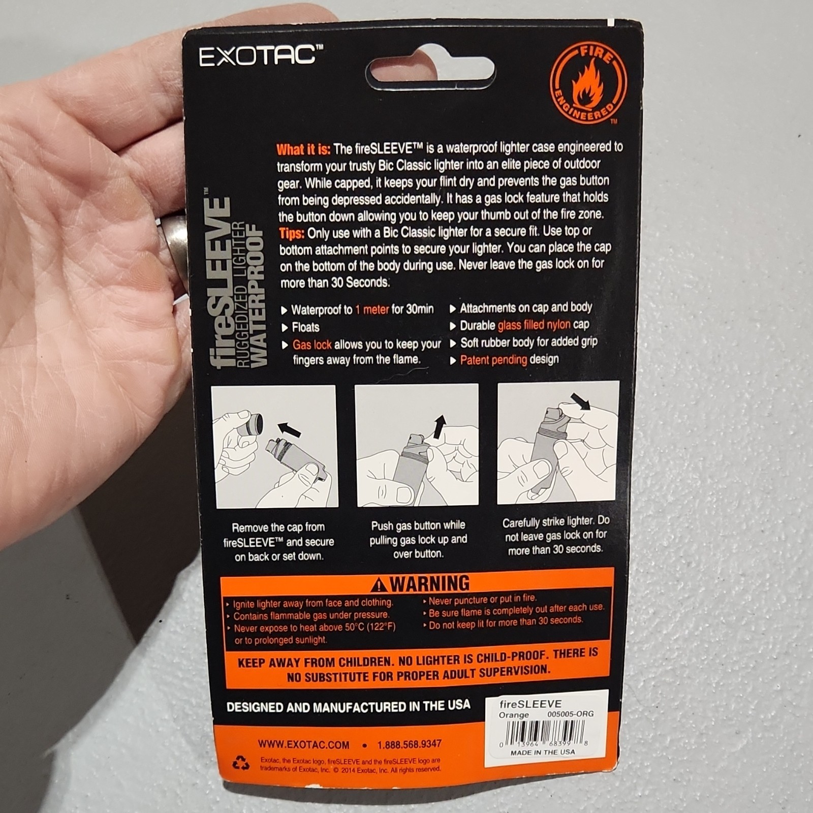 Exotac fireSLEEVE Waterproof Rugged Floating Lighter Case Orange 005005-ORG