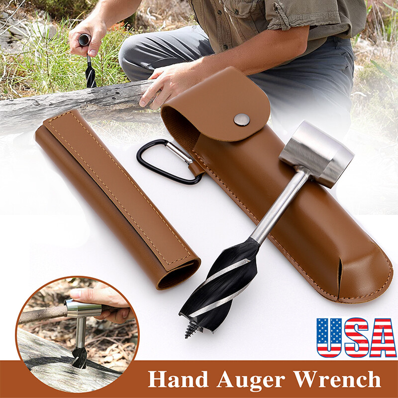 2pc Survival Settlers Tool Outdoor Bushcraft Hand Auger Wrench Woodworking Drill
