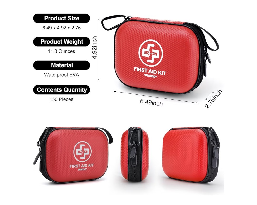 Mini First Aid Kit 150-Piece Waterproof Hard Case | Travel Car Camping Emergency