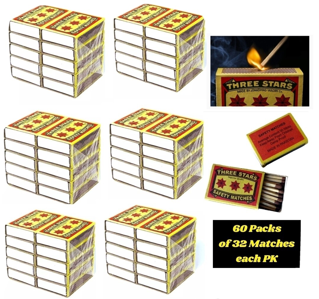 Swedish Camping Matches Three Stars Safety Matches 6 Pks/10 Pks/32 matches ea.