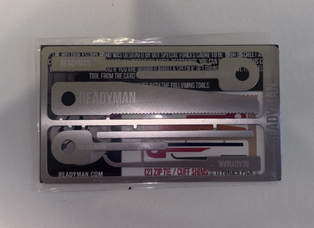 New READYMAN Wilderness Survival Card 3 3/4″ x 2 1/4″ HOSTAGE ESCAPE CARD metal