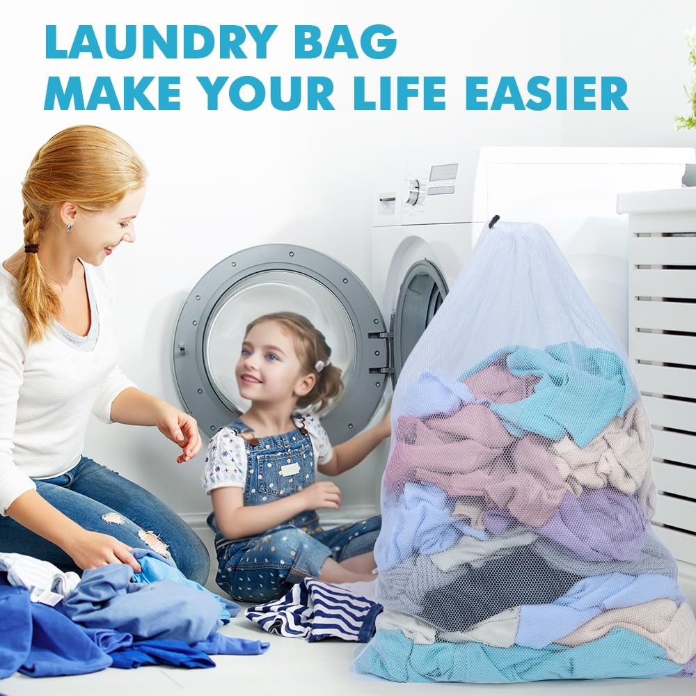 Heavy Large Mesh Laundry Bags,24 x 36 inches Travel One Size, White