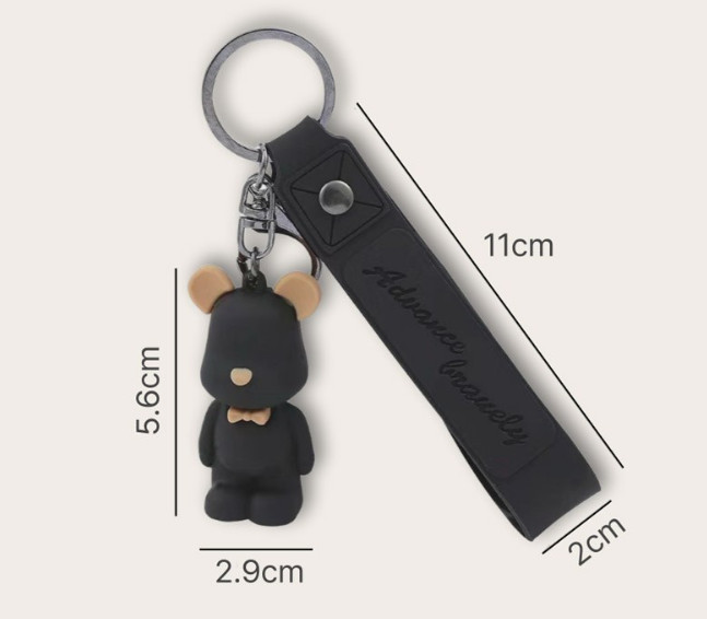 Premium Bear Car Keychain Leather Strap Bag Charm Luxury Black & Gold Gift New