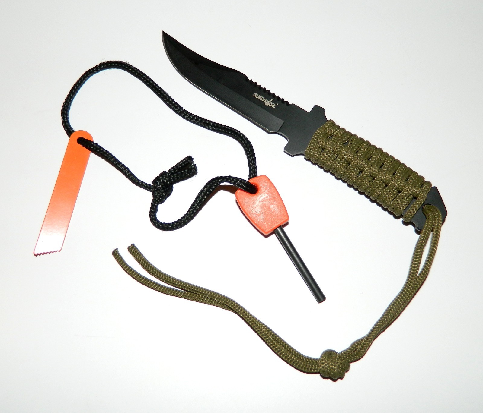 Compact Flint Magnesium Fire Starter & Full Tang Outdoor Survival Knife +Sheath