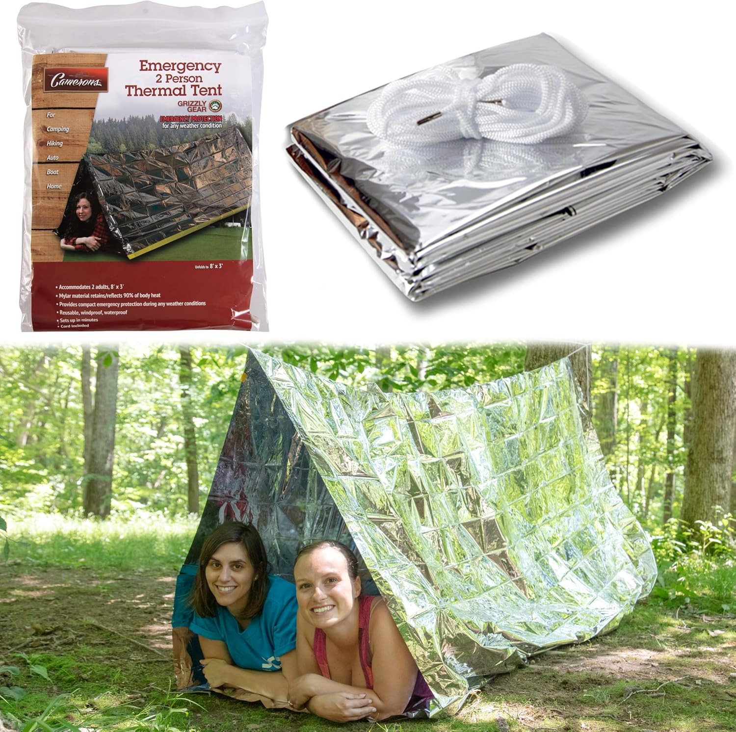 Emergency Thermal Tent -Reflective Mylar Survival Shelter-XL Size Waterproof Lig