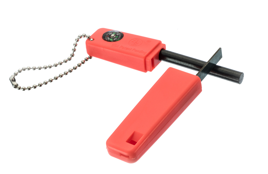 3-in-1 Survival Emergency Fire Starter Compass Flint Striker Whistle Key Chain