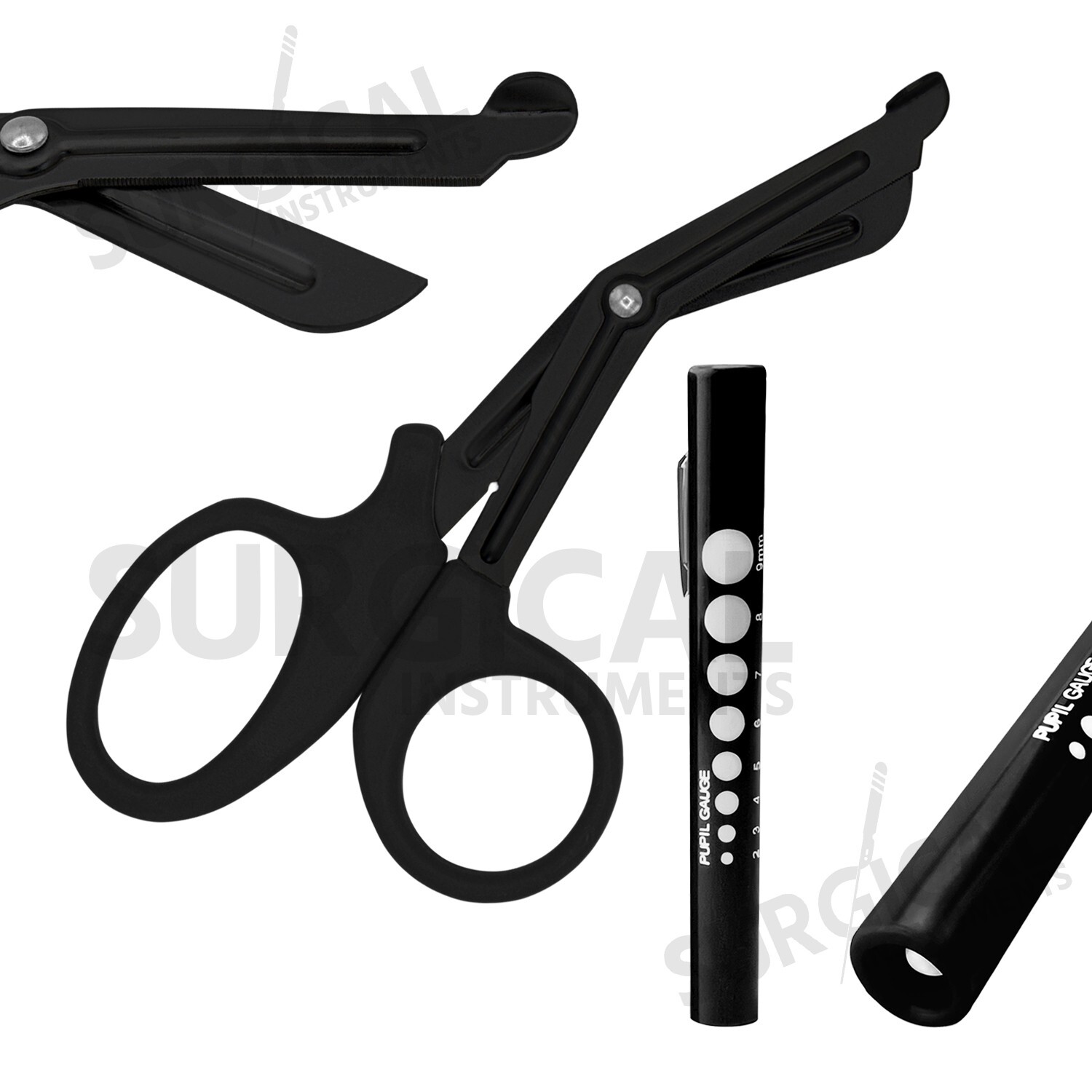 Tactical Black – Set of 2 EMT First Responder 7.25″ Shear + Penlight German Gr