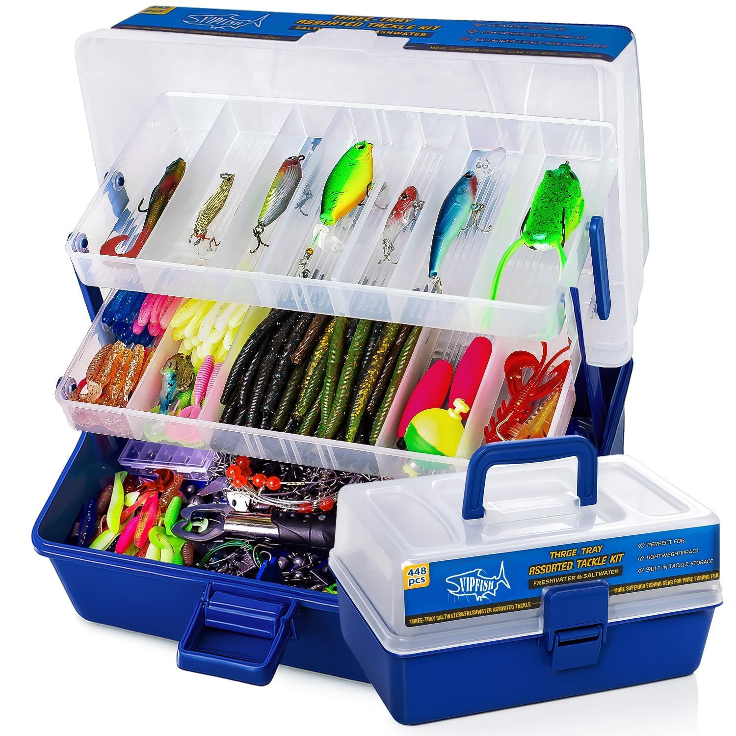 Vipfish 448-Pcs Fishing Lures Kit – Complete Large 448PCS-Blue, 448PCS-Blue