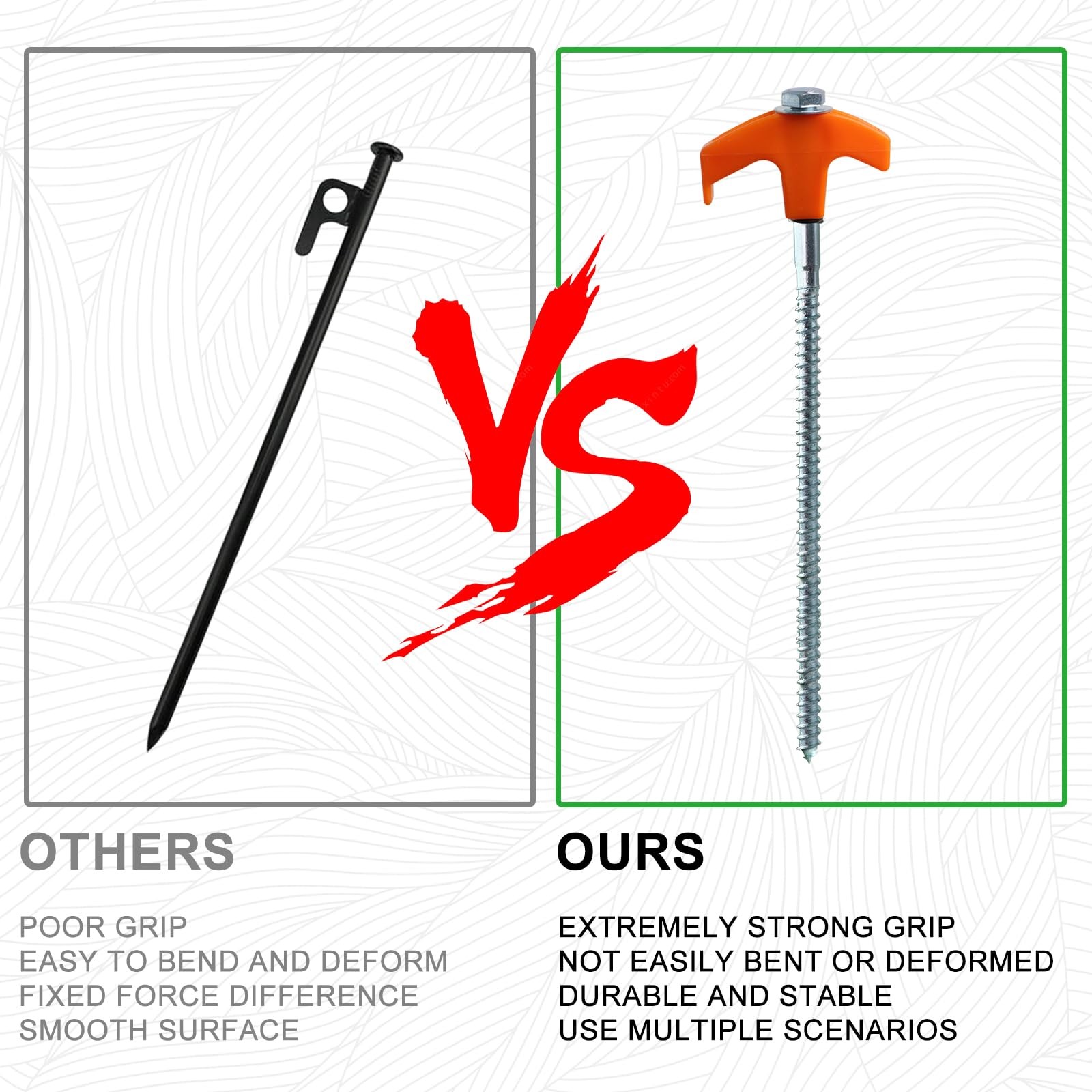 12-Pack Heavy Duty Screw-in Tent Stakes with Drill Adapter – 8 Inch White