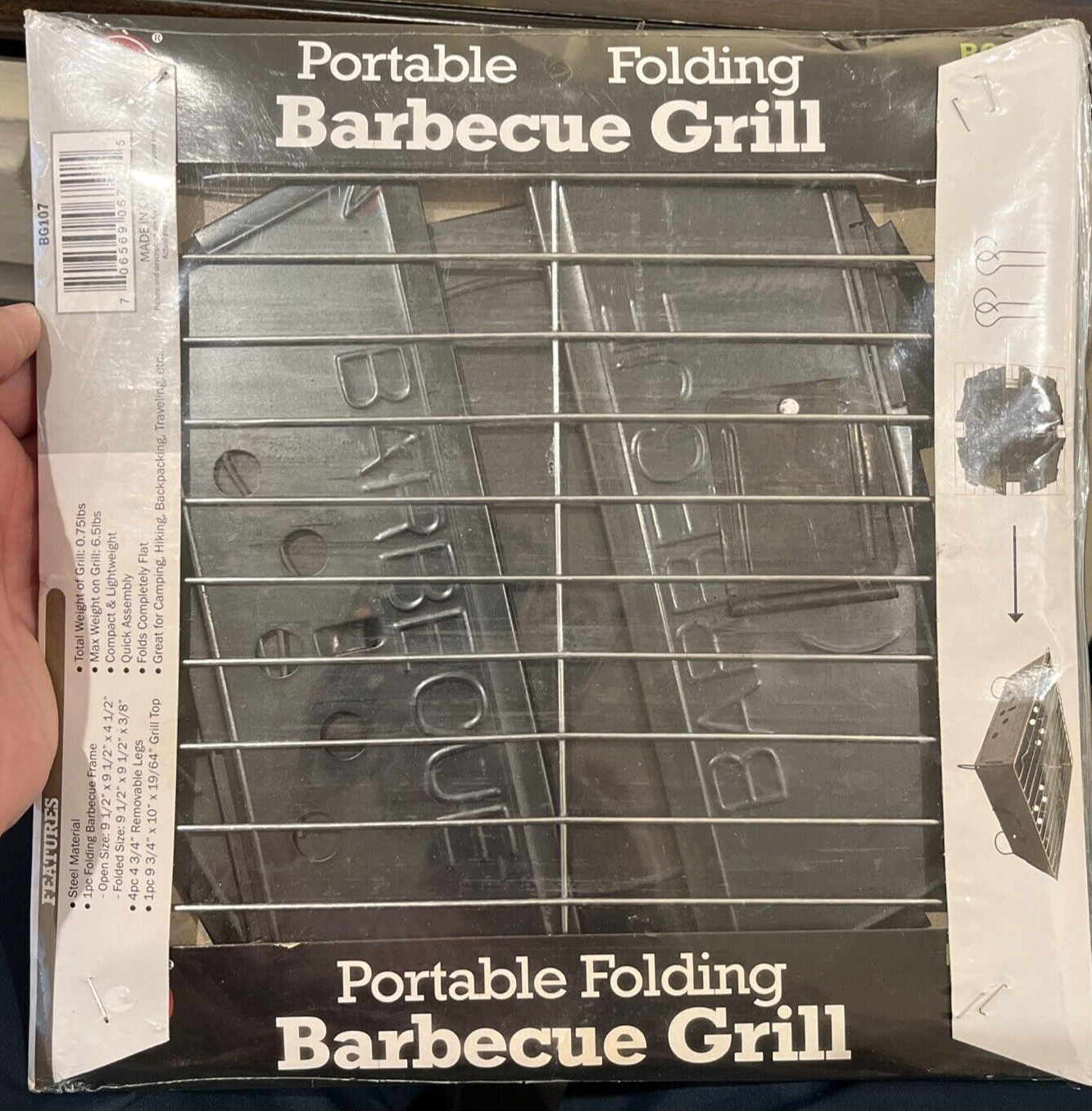 Emergency/Survival: Portable Folding Grill, Lightweight & Flat Fold Design NIP