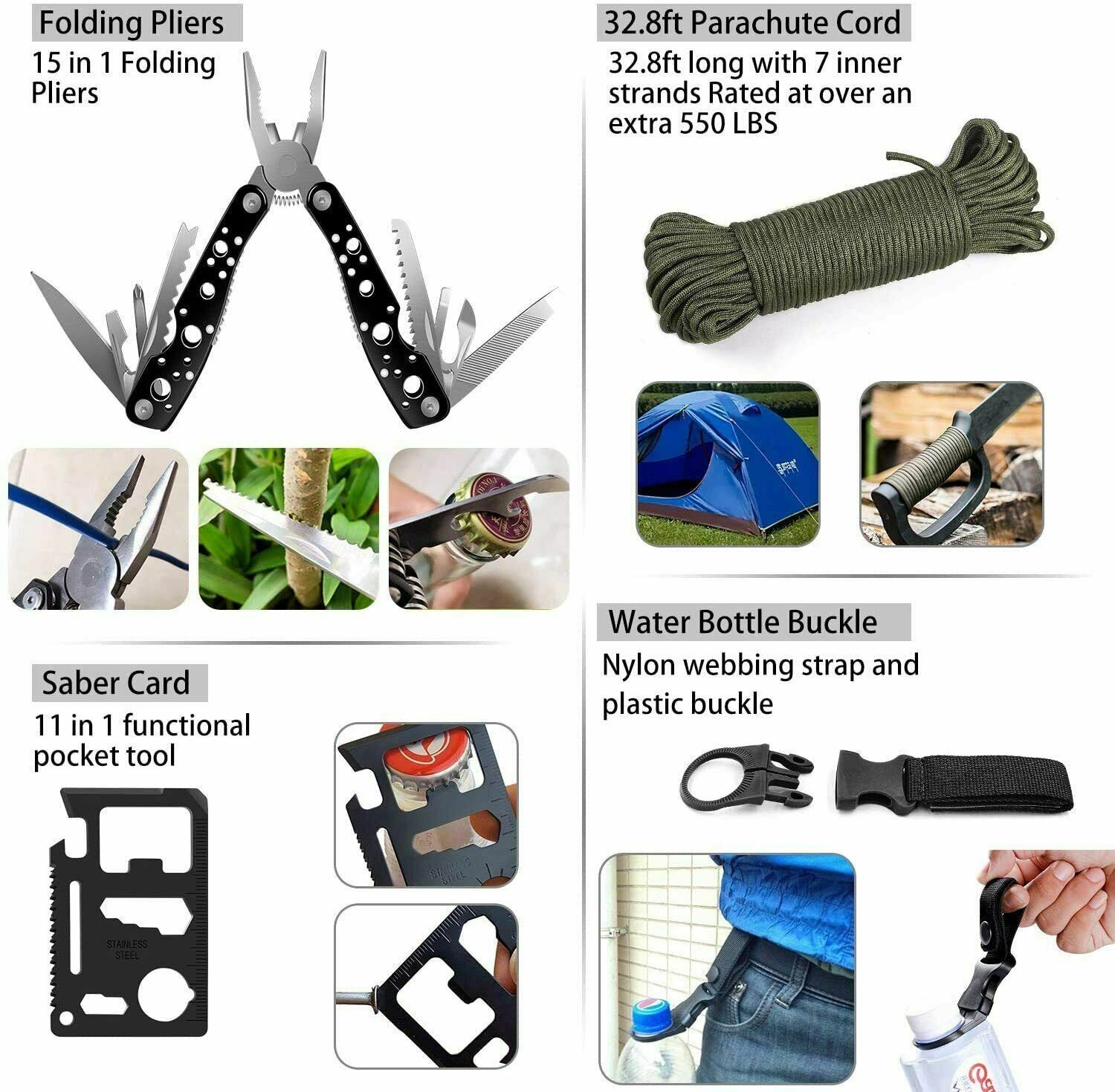 150Pcs Outdoor Emergency Gear Survival Kit Camping Hiking Tactical Backpack US