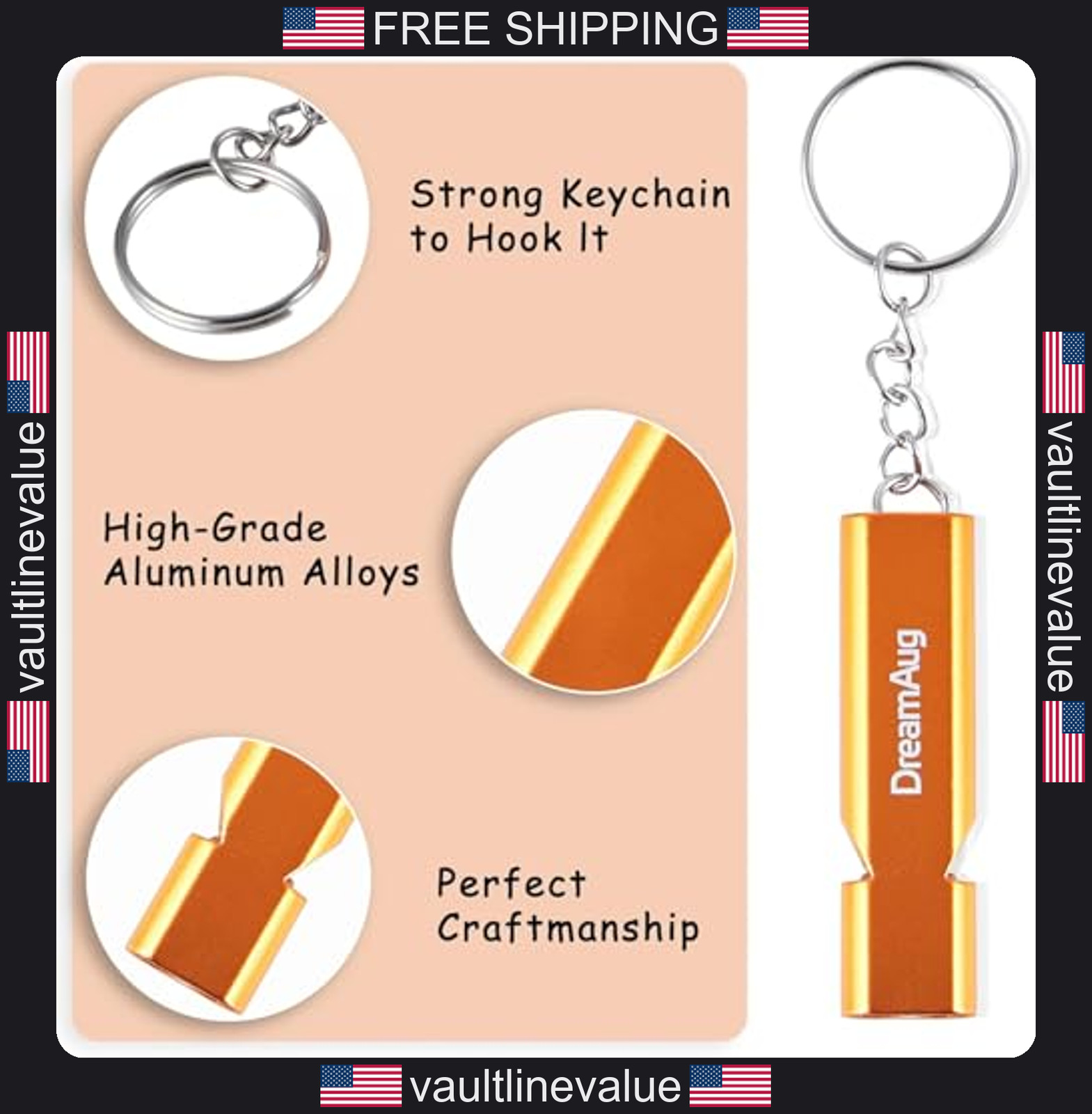 Emergency survival whistles 2 pack metal waterproof safety key ring for camping