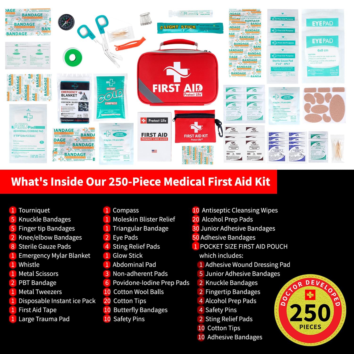 First Aid Kit for Home & Business, 250 Pcs – Emergency Medical Kit for Campin…