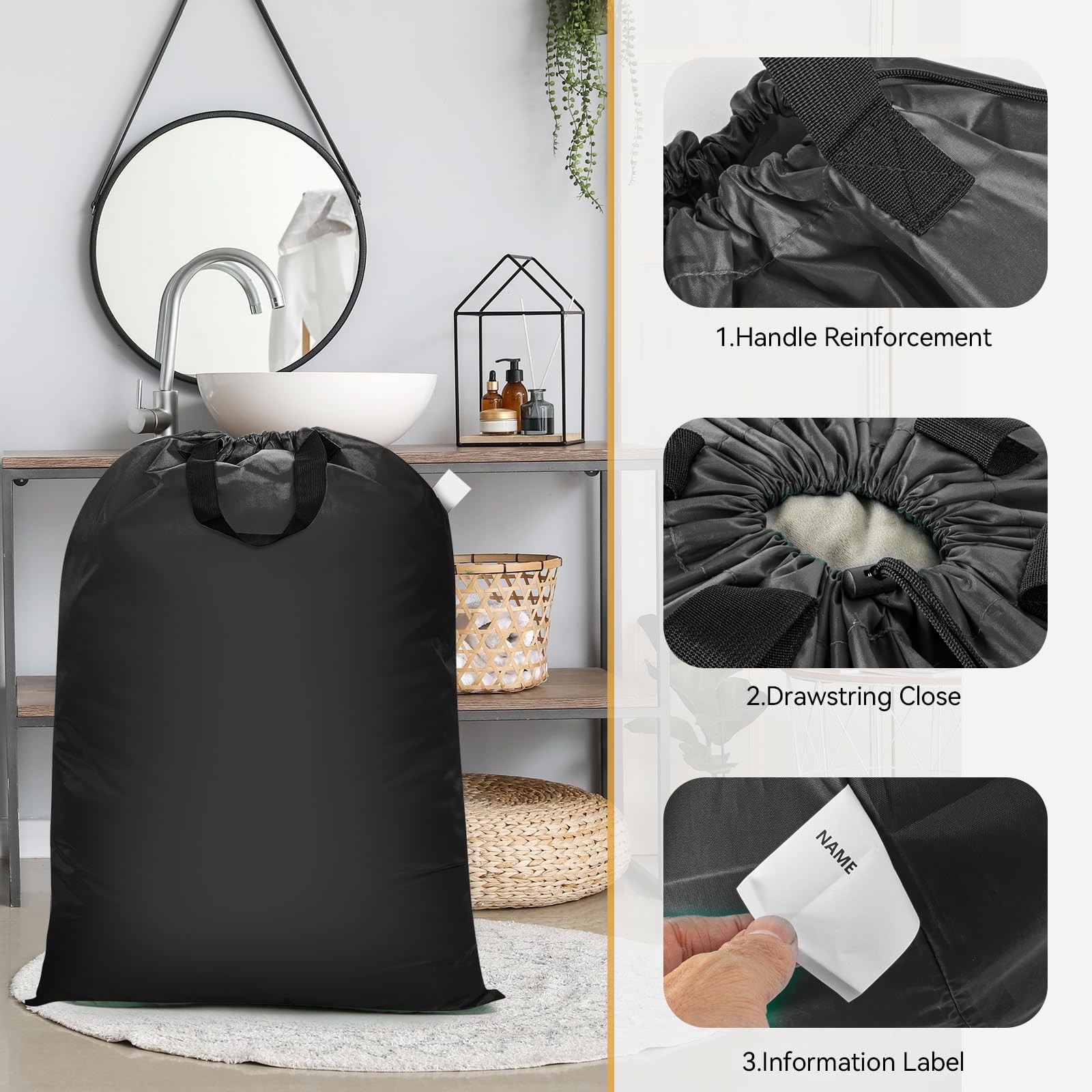 Isink Extra Large Large, Laundry Bag With Handles (Black)