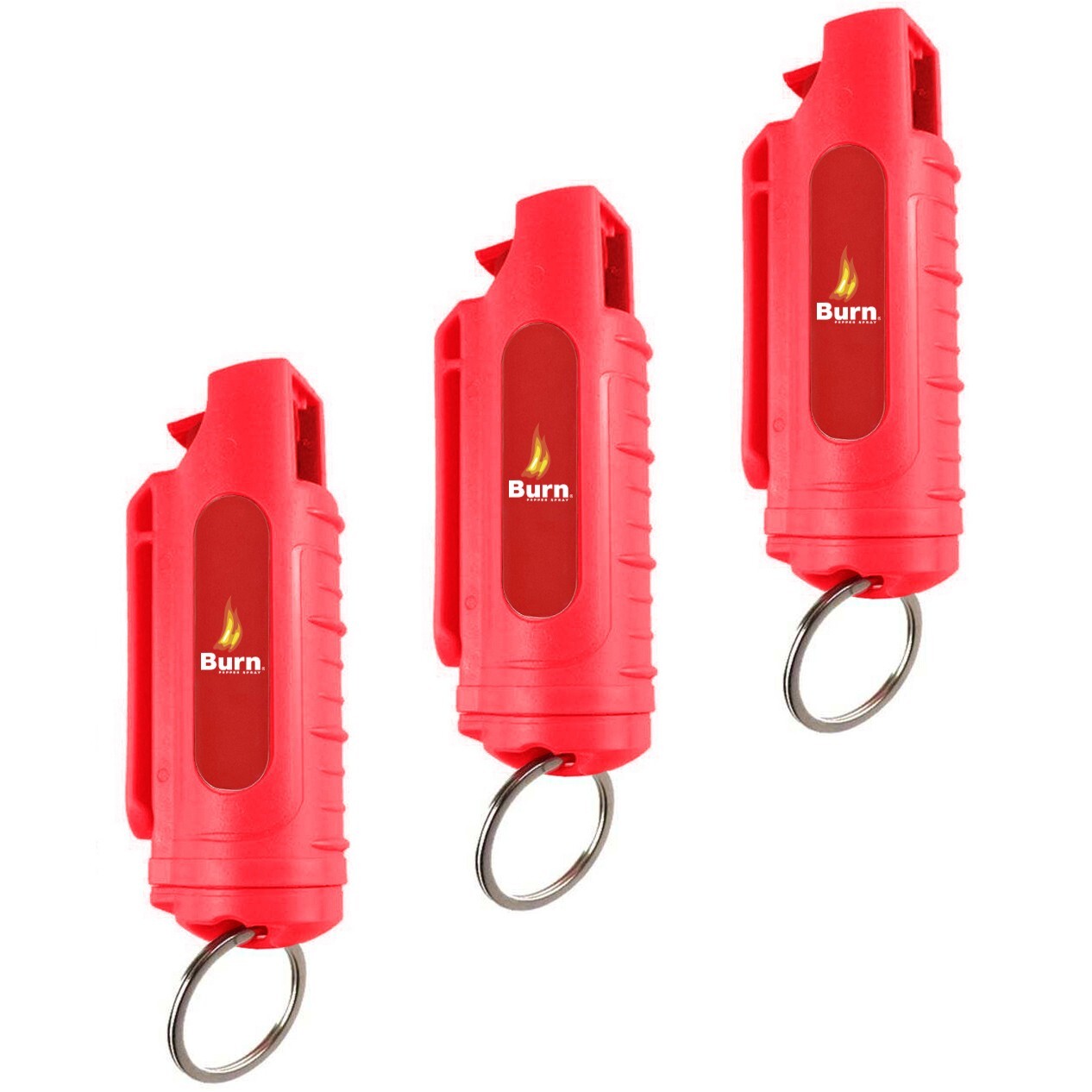 BURN Pepper Spray 1/2oz Keychain Self Defense Safety Lock Molded Red 3 Pack