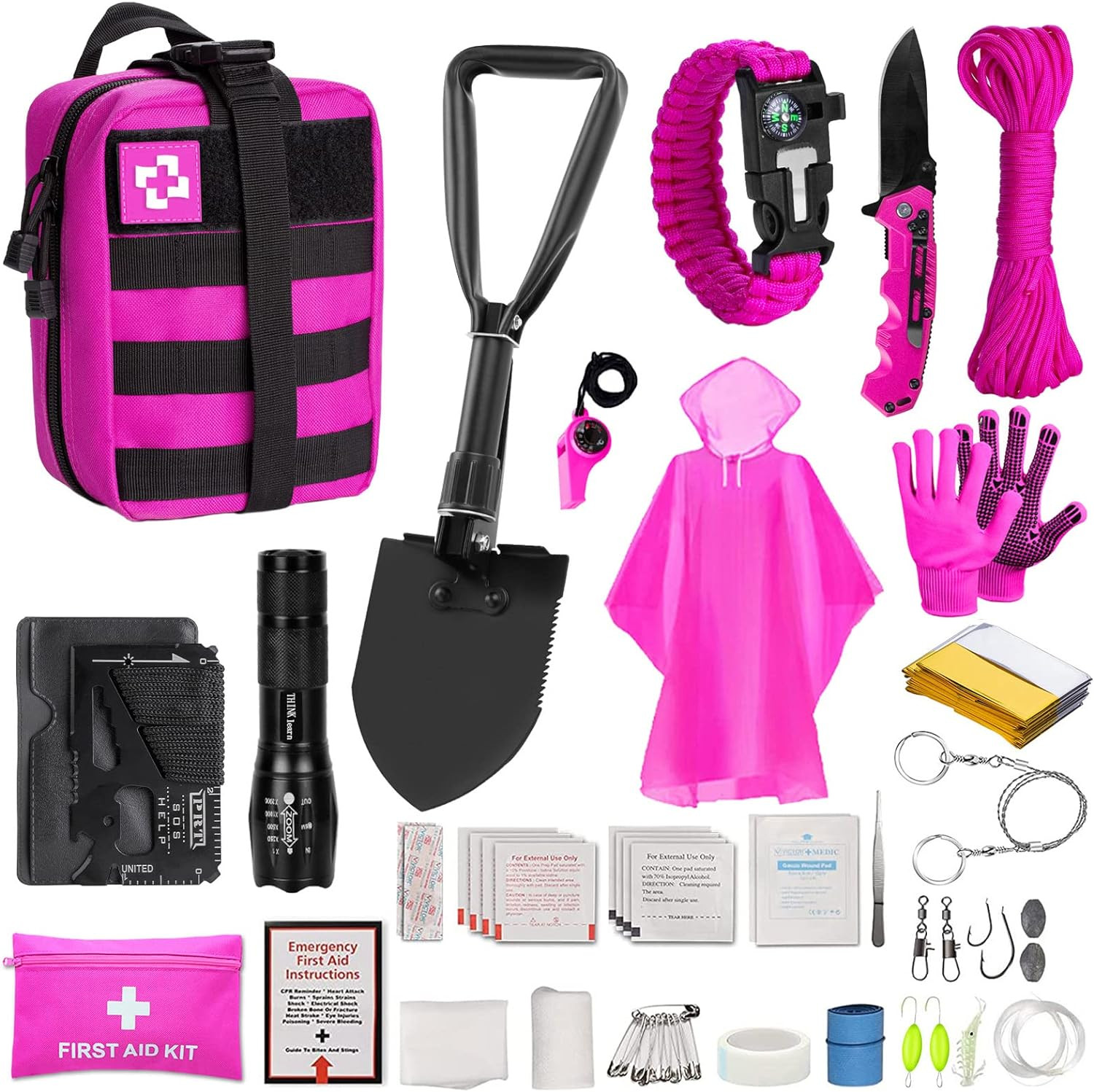 Pink Survival Kits First Aid Set Hiking Camping Gear Equipment Bug Outdoor Gift