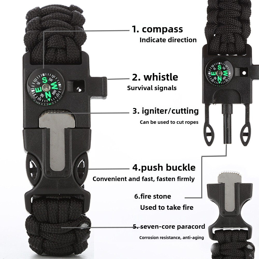Parachute Woven Bracelet Compass Survival Hand Rope Outdoor Camping Emergency