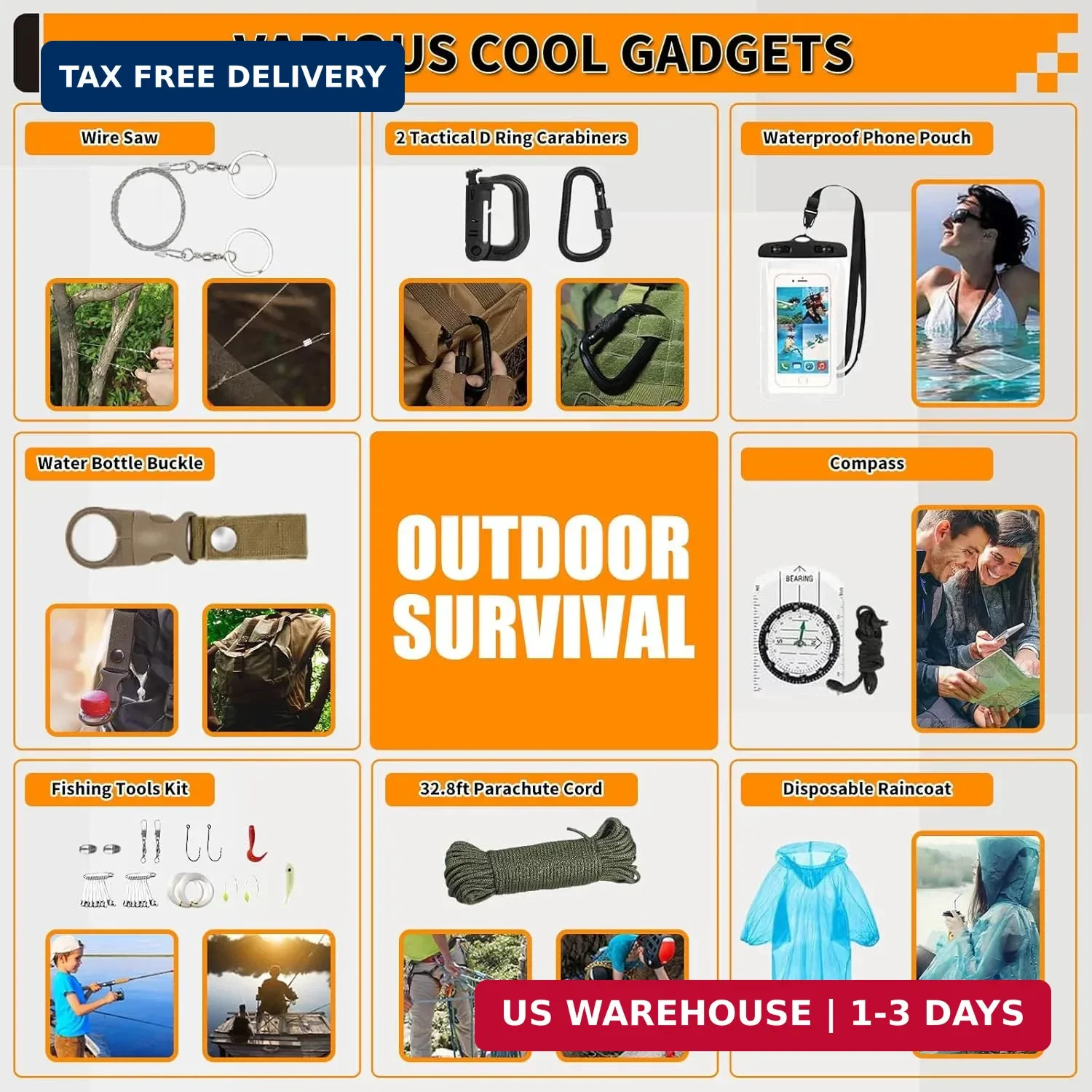 Survival Kit, Gifts for Men Women Teen Boys, 252 pcs Survival Gear and Equipment