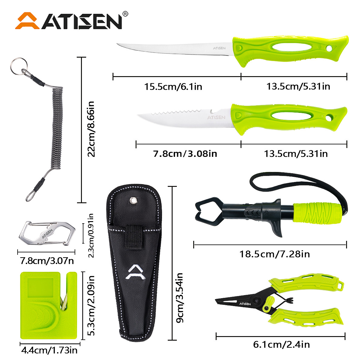 Outdoor equipment, fillet knife, fishing tools, green, essential for beginners
