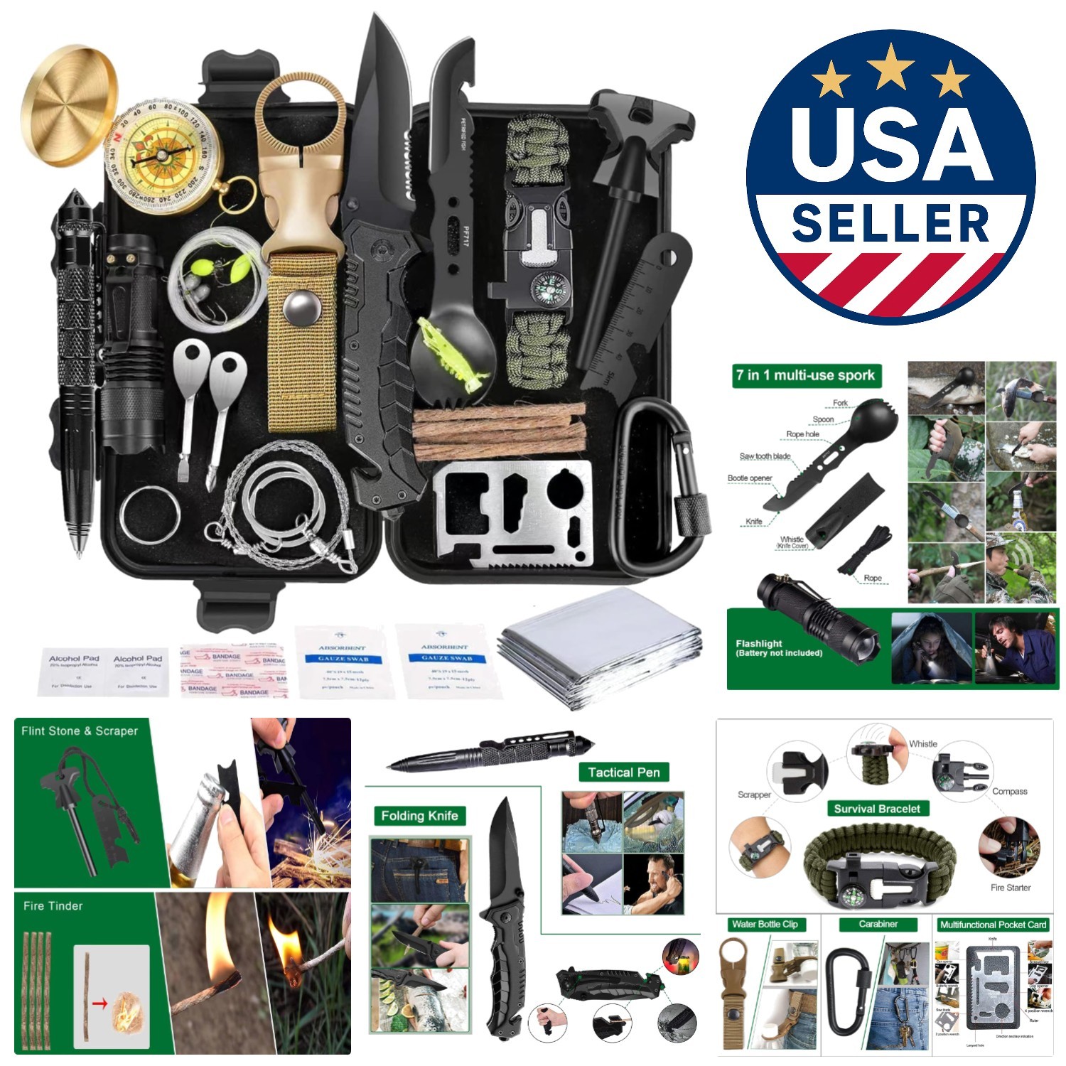 Ultimate 35 in 1 Survival Kit – Waterproof Adventure Gear for Camping & Hiking
