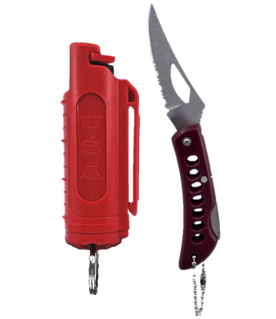 Police Magnum pepper spray .50oz red molded keychain pocket knife self defense