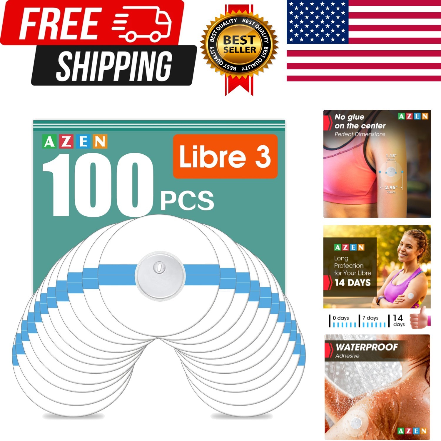 100-PACK FREESTYLE SENSOR COVERS Waterproof Adhesive Patches Transparent Tape