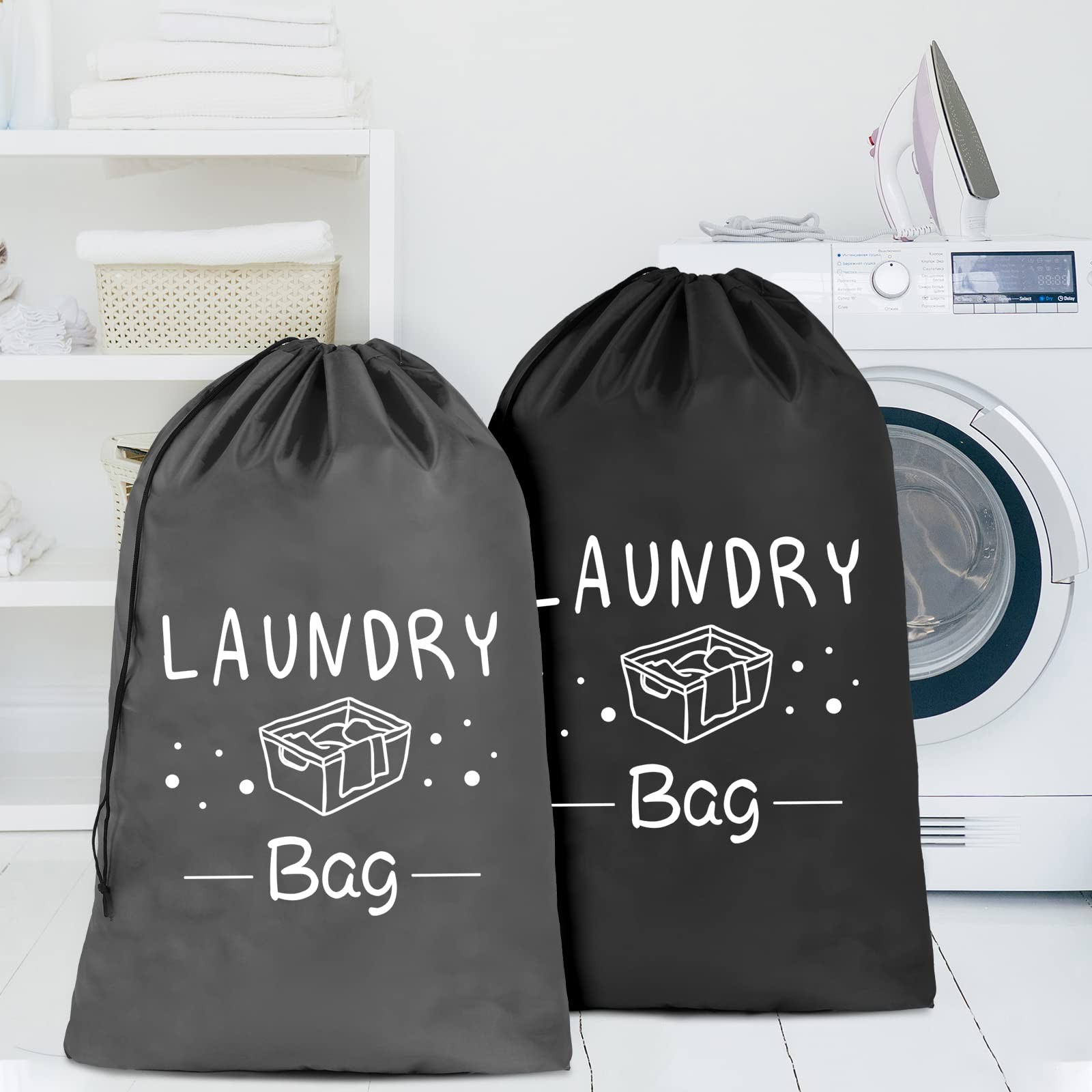 Sylfairy 2 Pack Extra Large Travel Laundry Bag, Dirty 24″ x 36″, Black+Grey