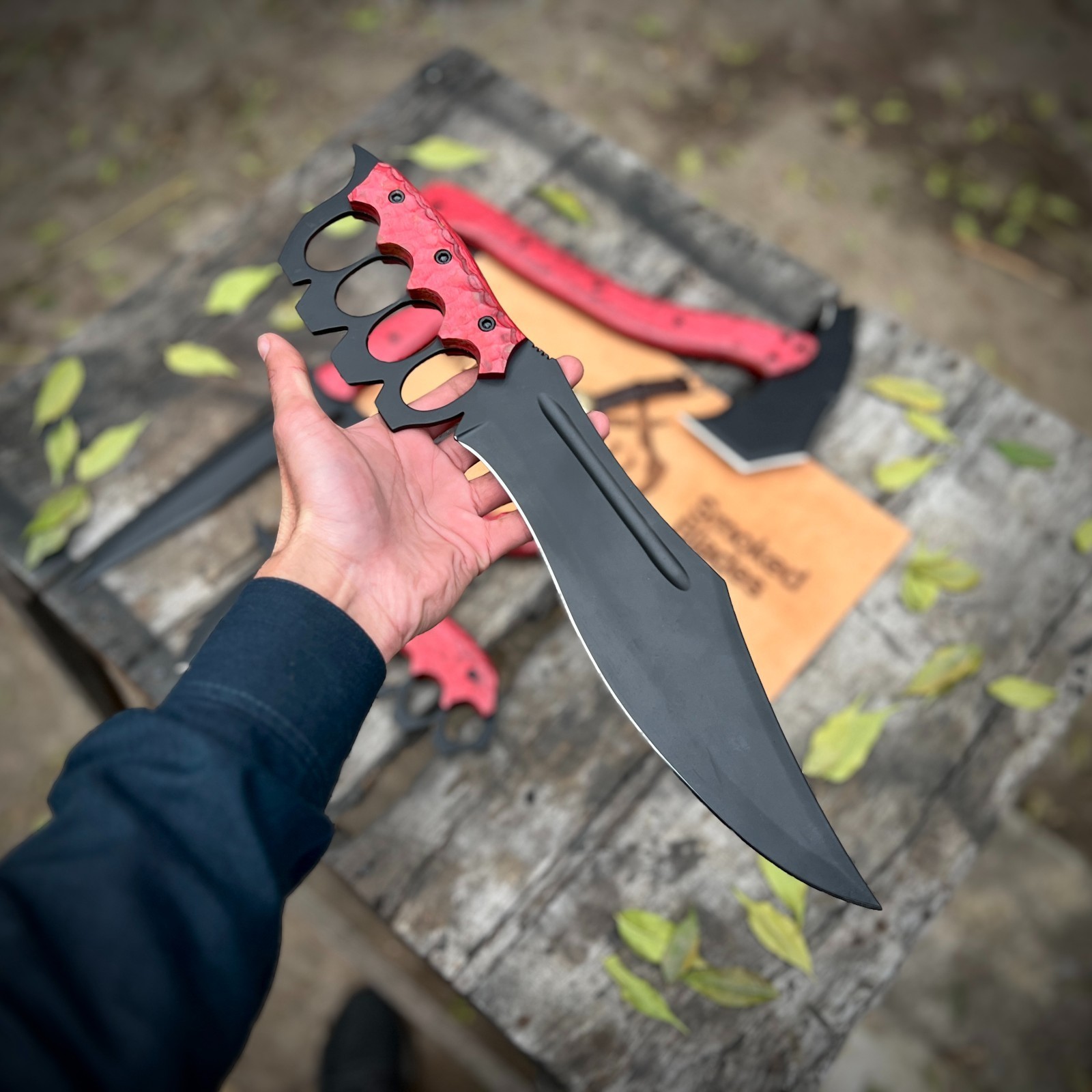 Survival Set Viking Axe Knife & Blade Decorative Display Knives with Red Handles