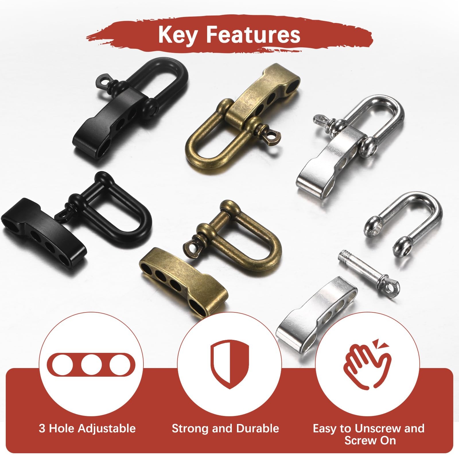TIXIPEM Paracord Bracelet Shackle Buckle [10PCS] – 55 x 26 mm, Black