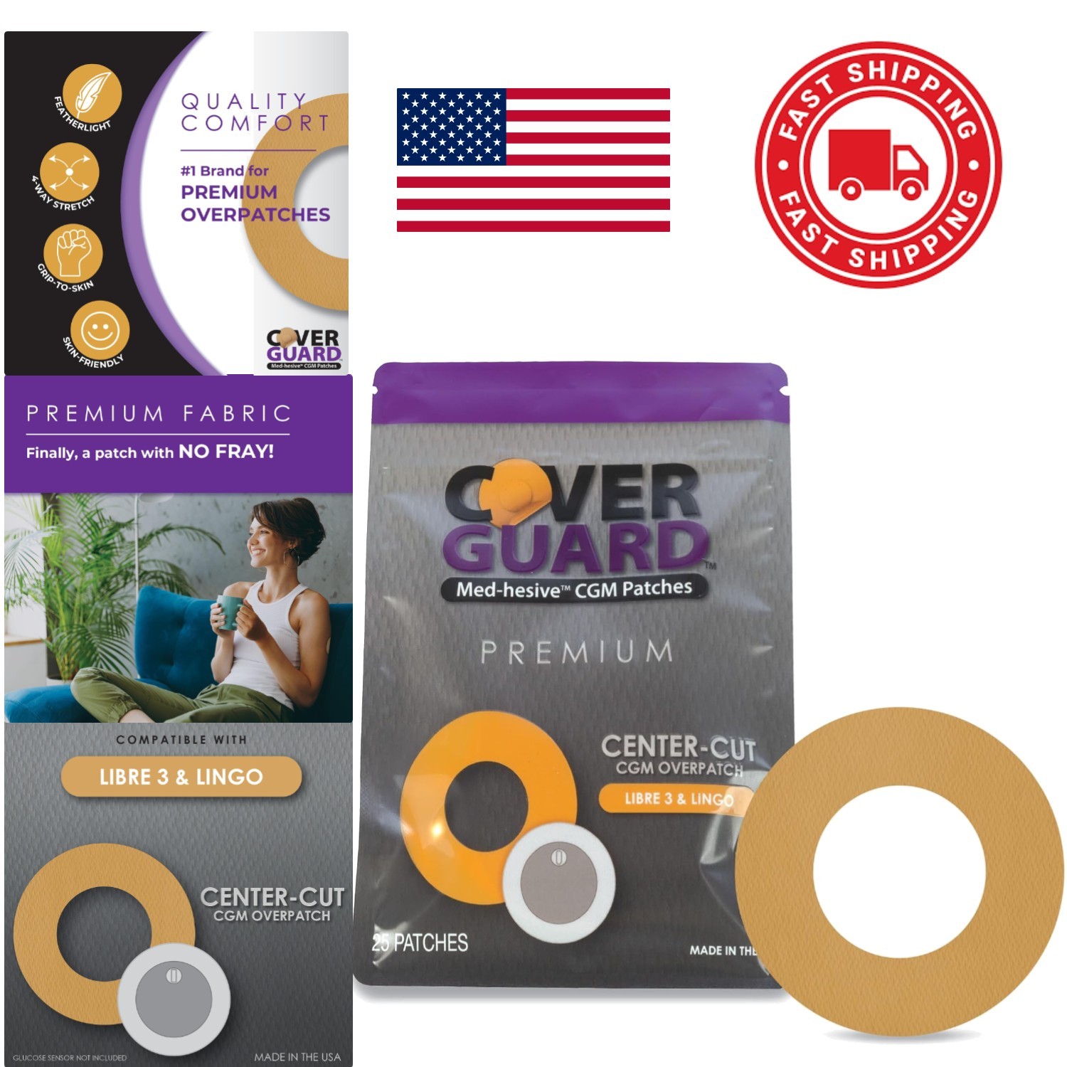 Tan CGM Overpatch 25 Count Anti Fray Waterproof for Active Lifestyles