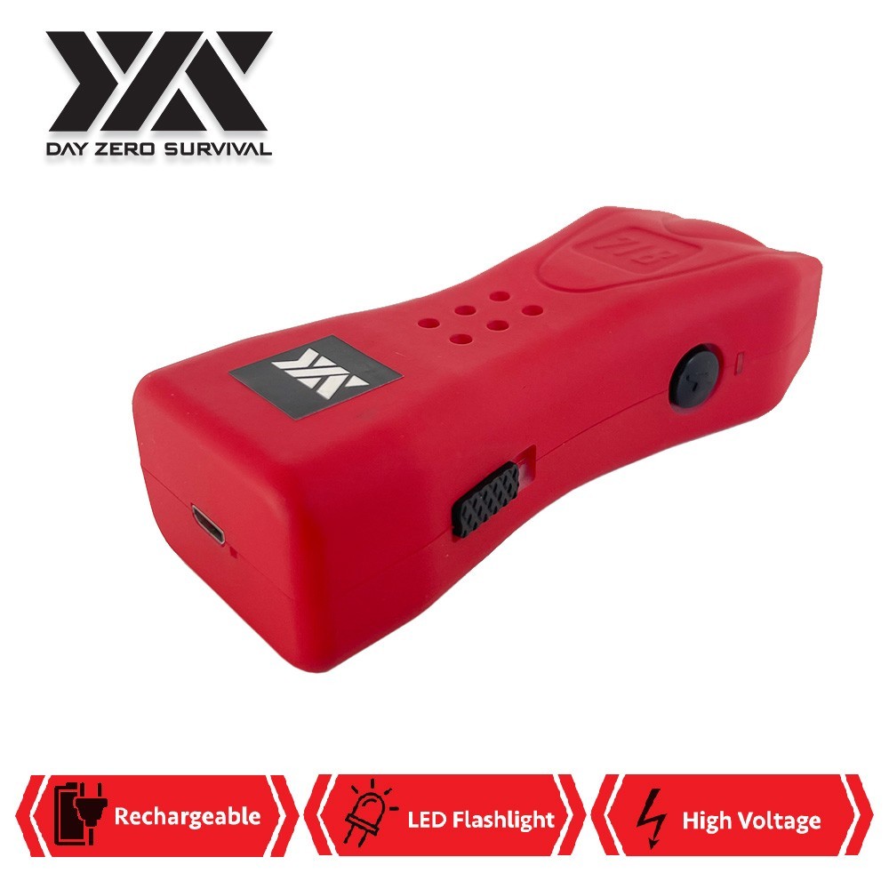 Red Slim Mini Rechargeable Stun Gun with Flashlight