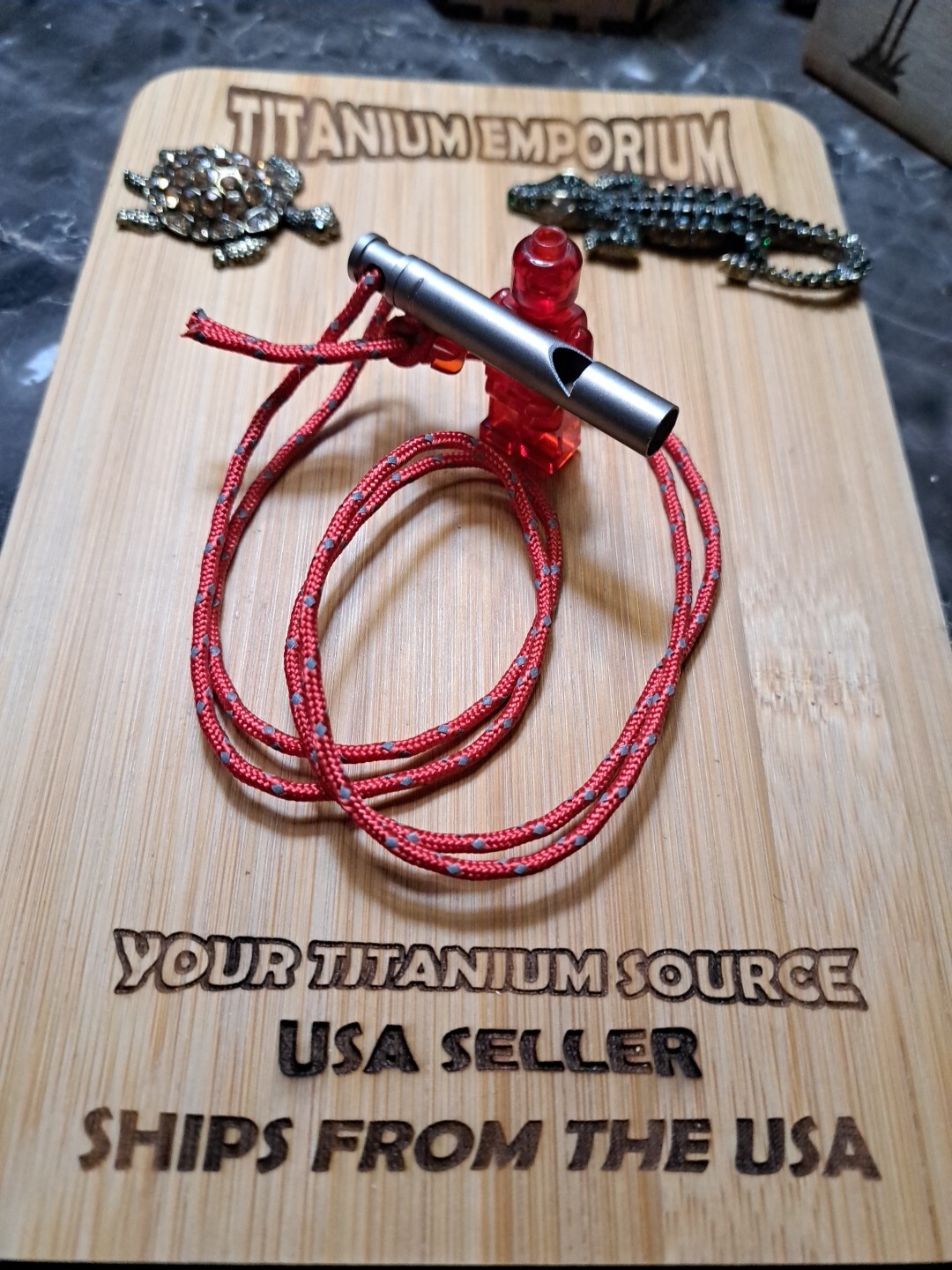 Small Titanium Alloy Whistle With Lanyard