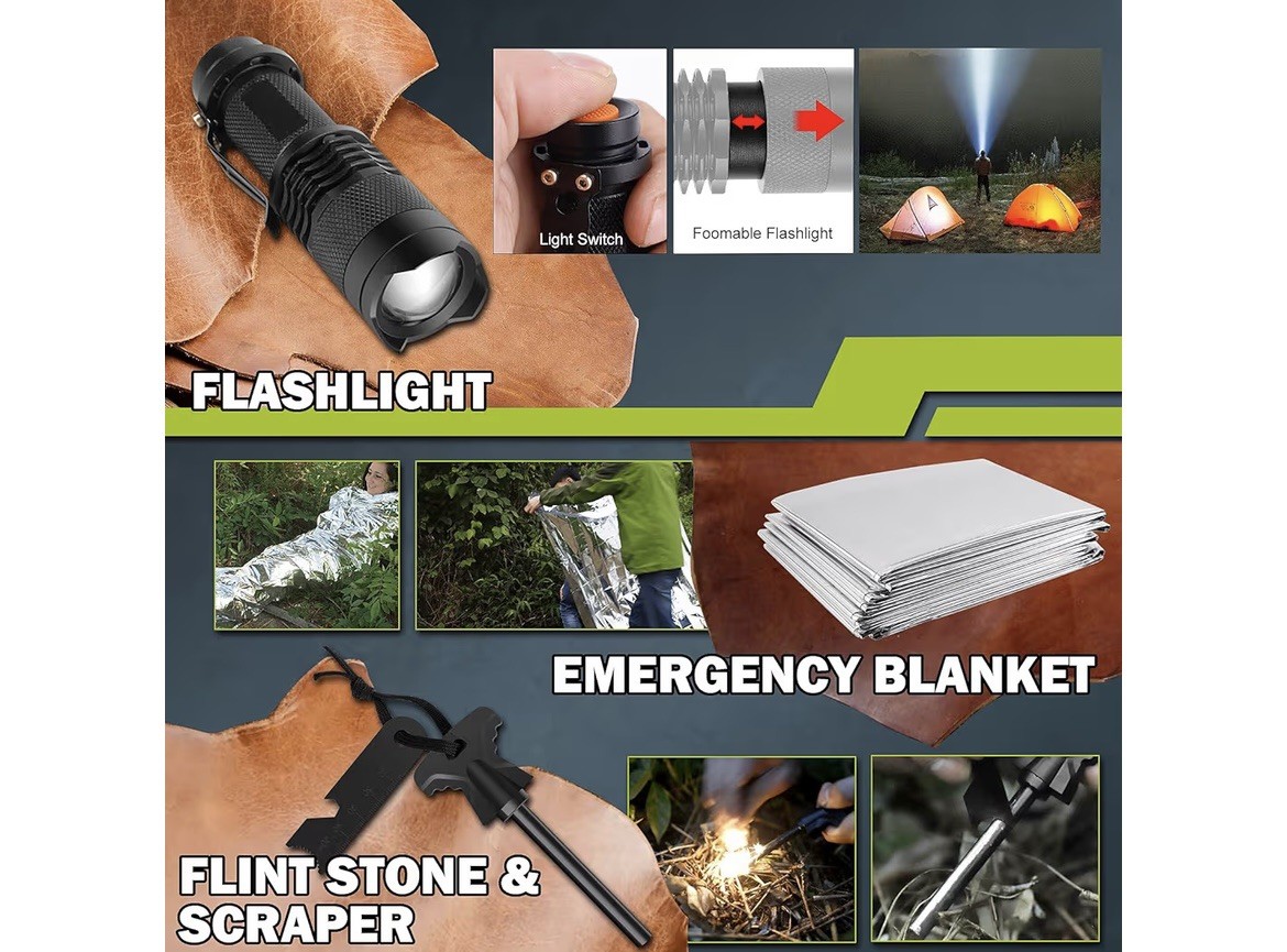 17 in 1 survival kit, survival equipment and supplies for adult men, teenagers