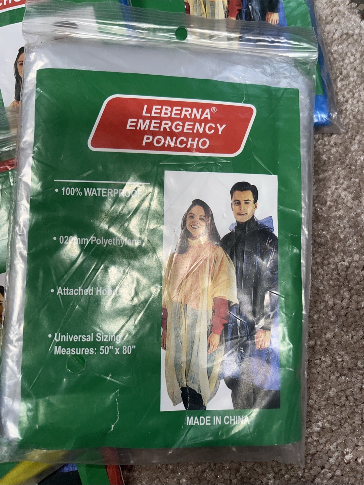 13 Leberna EMERGENCY Poncho Waterproof All with Attached 50X80 COLOR 4 Colors