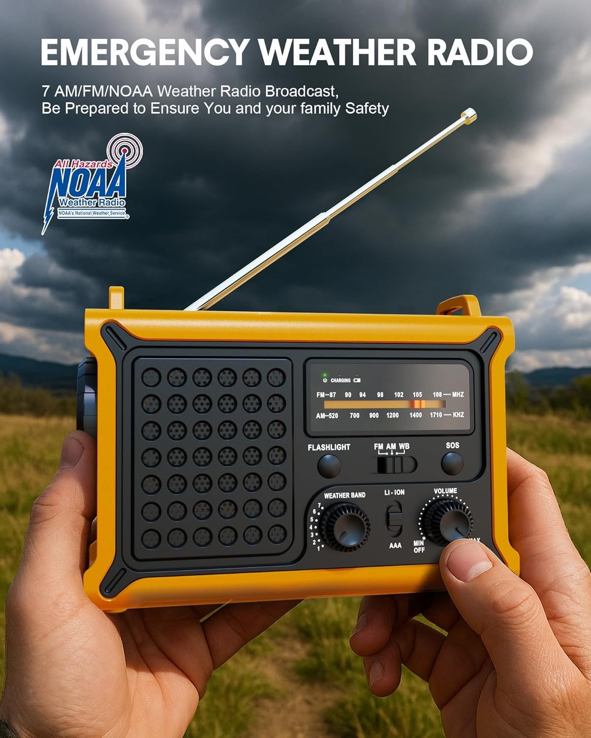 Hand Crank Emergency Radio Solar with 12000mAh Power Bank, NOAA/AM/FM/Weather Al