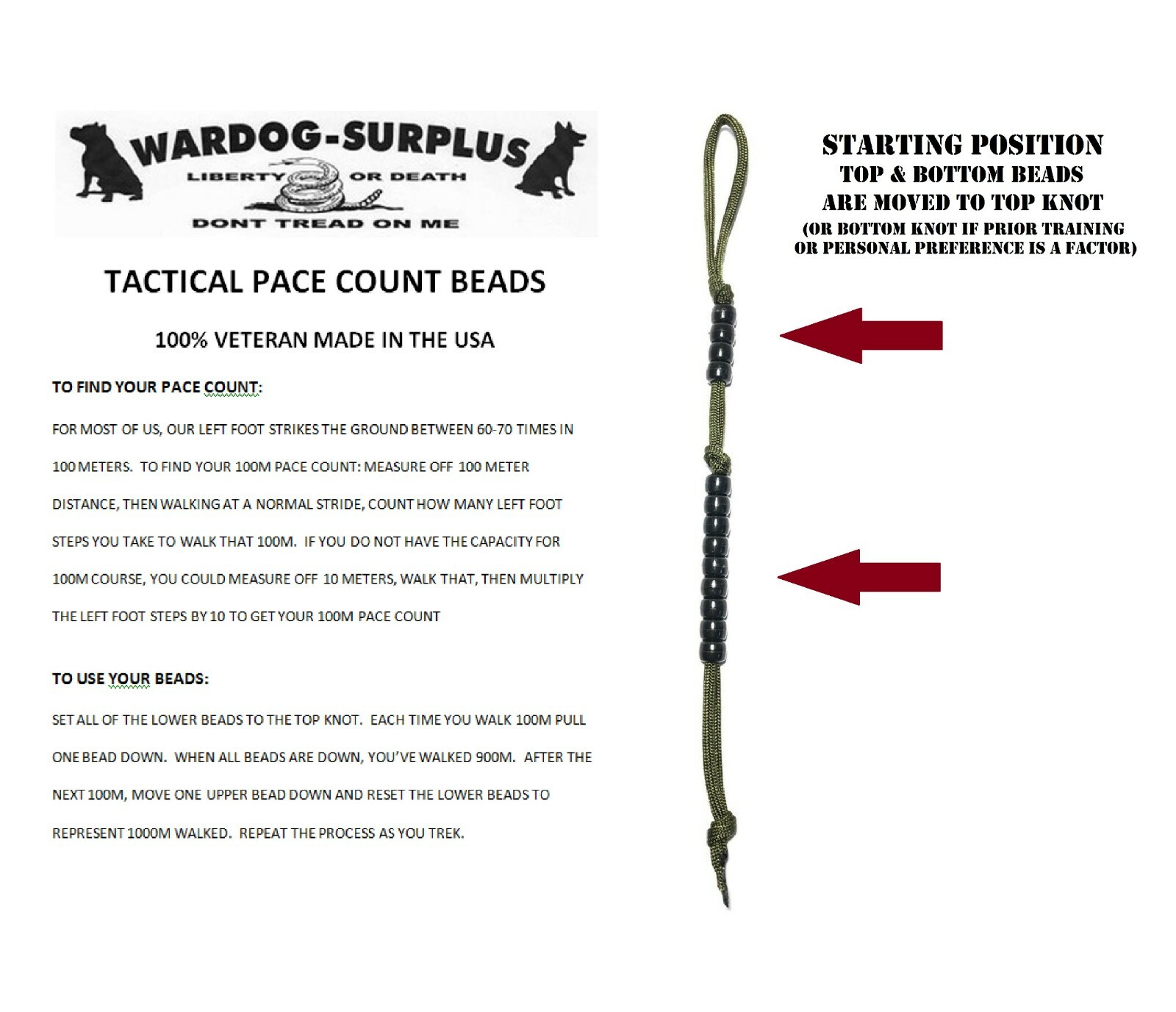 TACTICAL PACE COUNT RANGER BEADS LAND NAV HIKING HUNTING USGI VETERAN MADE NEW