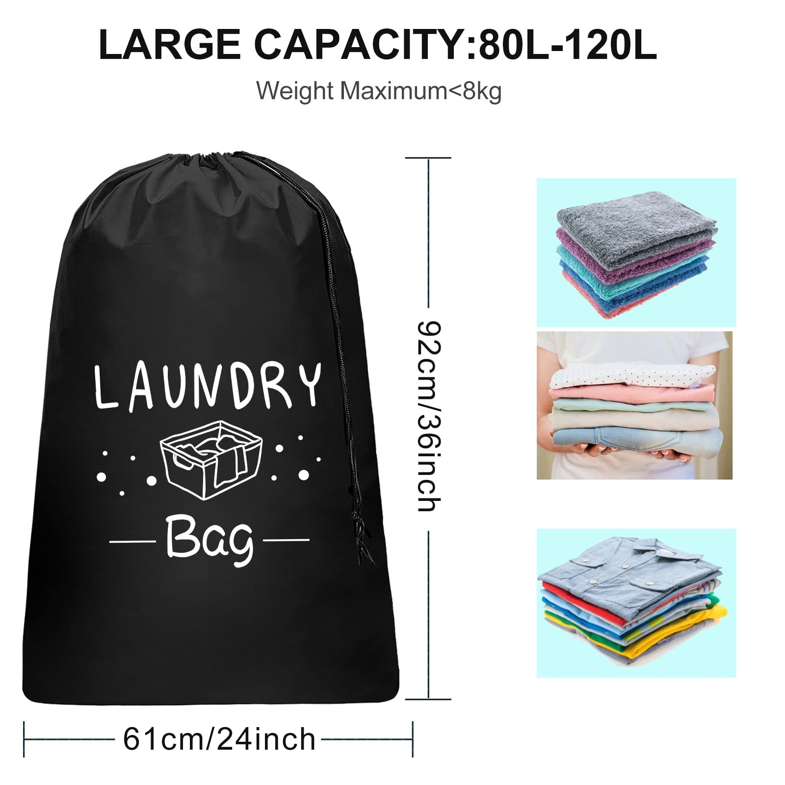 Sylfairy 2 Pack Extra Large Travel Laundry Bag, Dirty 24″ x 36″, Black+Grey