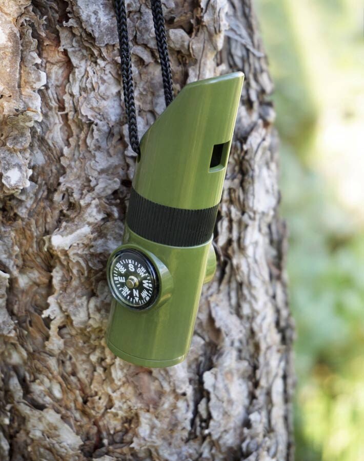 7-In-1 Emergency Survival Whistle Compass Thermometer LED Flashlight Magnifier