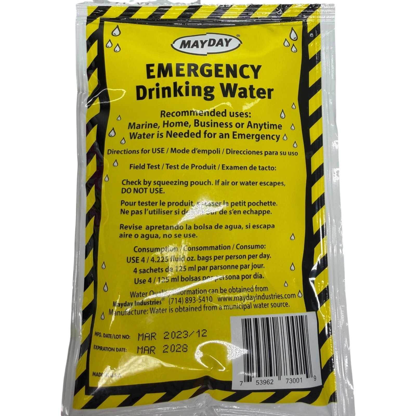 Mayday Emergency Drinking Water Pouches Lot of 8 Survival Disaster Prep 4.225 oz