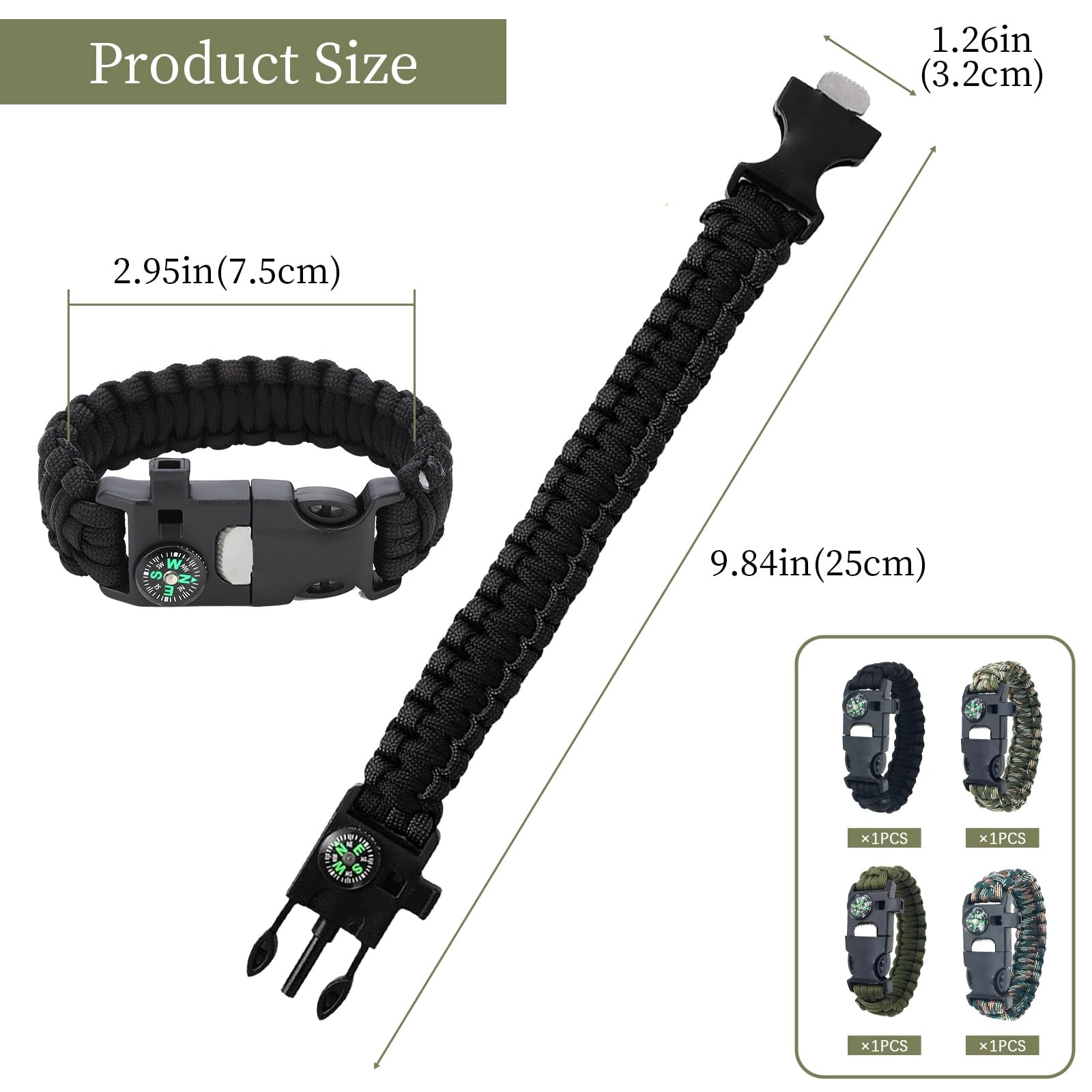 Survival Bracelets Set of 4 | 5in1 Paracord Bracelet with Fire Starter, Compass &…
