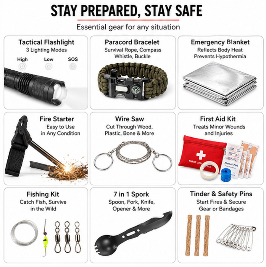 116Pc Survival Kit First Aid Emergency Gear Bug Out Bag Camping Hiking Set