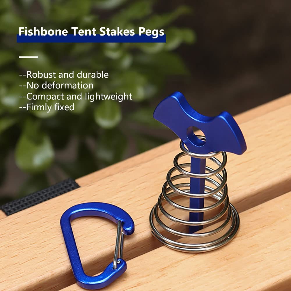 Fishbone Deck Anchor Pegs with Carabiners, Aluminium Tent Stakes 10Pcs Black