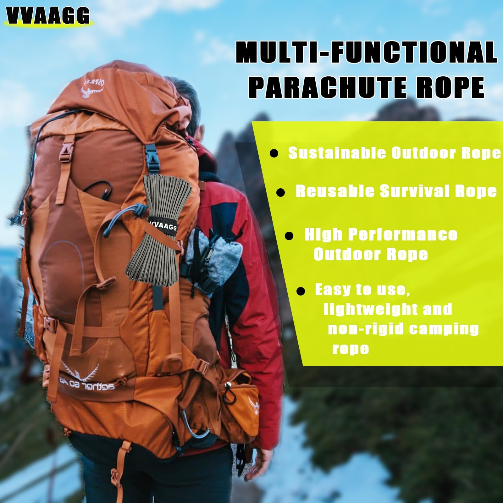 VVAAGG 1000 Paracord Rope 200FT, 4mm Utility Parachute Cord Heavy Gray