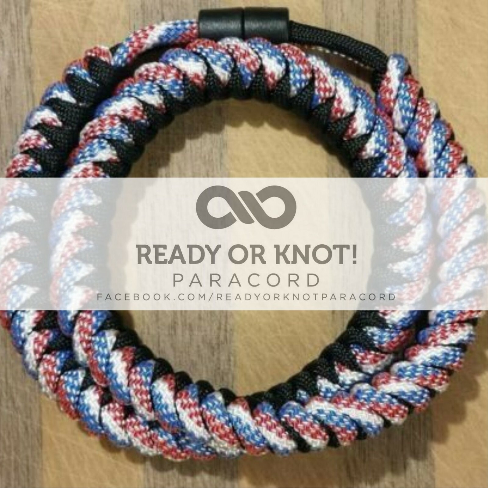 550 Paracord Snake Weave Survival Necklace Red, White, & Blue/Black (21 inches)