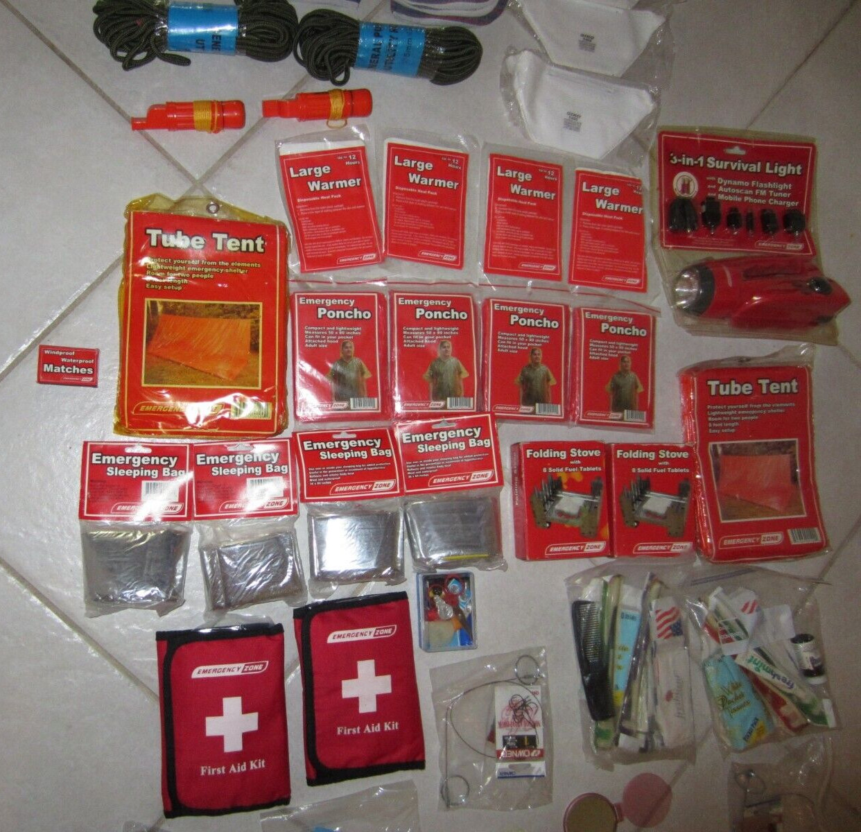 LARGE SURVIVAL KIT LOT HIKING KIT LOT HURRICANE KIT VARIOUS 40 PIECE AS PICTURED