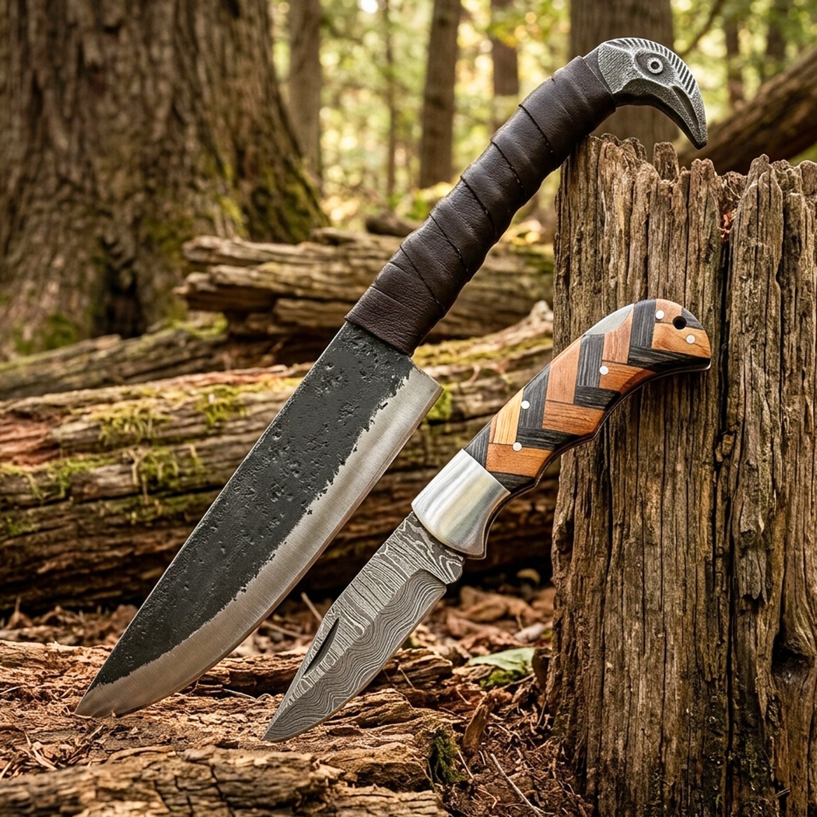 Handmade Sons of Odin Viking Knife Set | Norse Raven Head Knife Combo Gift