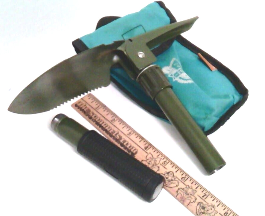 Folding Camping Shovel~Backpacker~Three in One~12 inch~with Carry Case~Fobachi